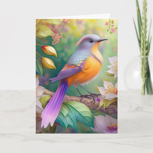 Lavendel Kop Oranje Borst Fantasie Vogel Kaart (Voorkant)