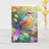 Lavendel Kop Oranje Borst Fantasie Vogel Kaart (Gele Bloem)