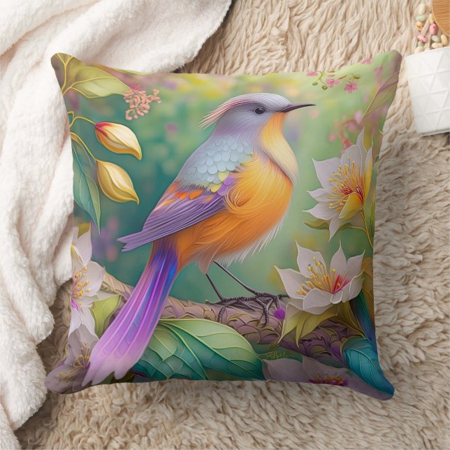 Lavendel Kop Oranje Borst Fantasie Vogel Kussen (Deken)