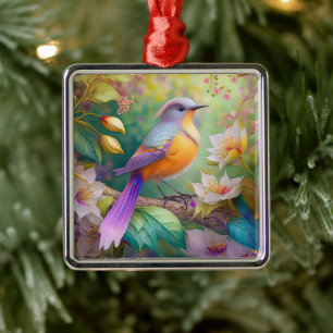 Lavendel Kop Oranje Borst Fantasie Vogel Metalen Ornament