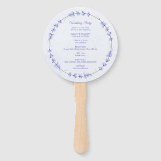 Lavendel krans bloemenbruiloft ceremonie programma handwaaier (Achterkant)