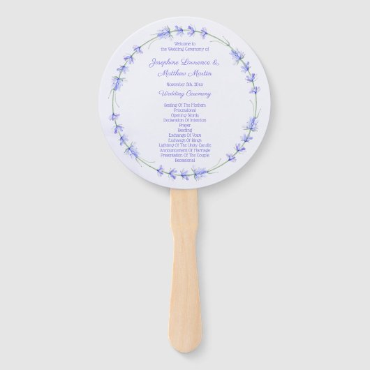 Lavendel krans bloemenbruiloft ceremonie programma handwaaier (Voorkant)