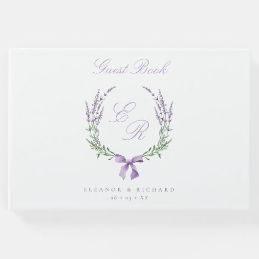 Lavendel Krans & Boog Monogram Huwelijk Gastenboek (Voorkant)