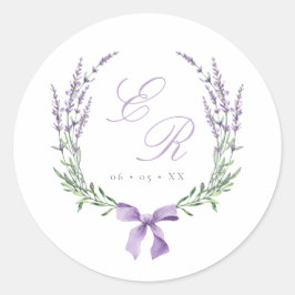 Lavendel Krans & Boog Monogram Huwelijk Ronde Sticker