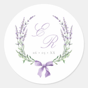 Lavendel Krans & Boog Monogram Huwelijk Ronde Sticker