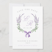 Lavendel Krans & Boog Monogram Trouwfoto Save The Date (Voorkant)