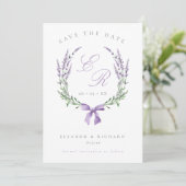 Lavendel Krans & Boog Monogram Trouwfoto Save The Date (Staand voorkant)