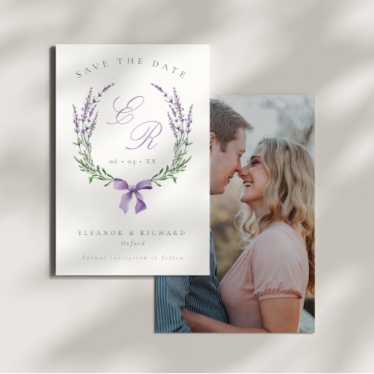 Lavendel Krans & Boog Monogram Trouwfoto Save The Date