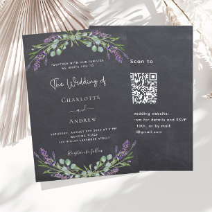 Lavendel krijtbord grijs QR RSVP luxe bruiloft Kaart