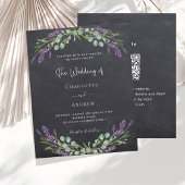 Lavendel krijtbord QR budget bruiloft uitnodiging