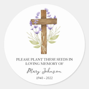 Lavendel Kruis Herdenkings Funeral Zaadpakket Ronde Sticker