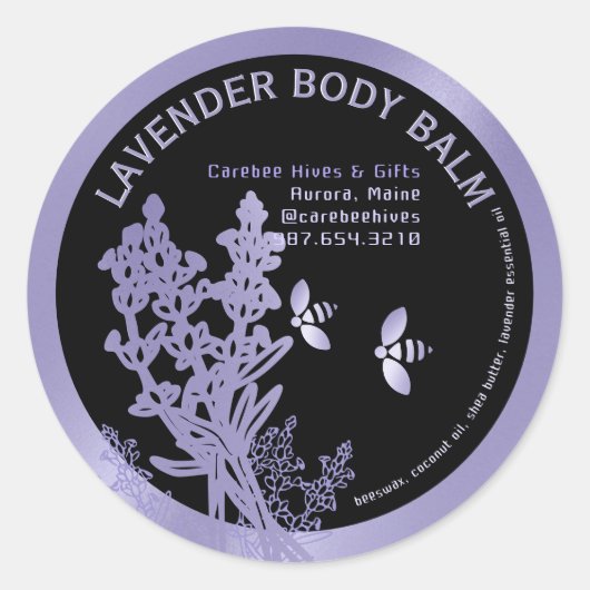 Lavendel Label voor Body Balm bloemen en bijen (Voorkant)