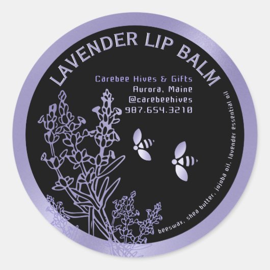 Lavendel Label voor Lip Balm bloemen en bijen (Voorkant)