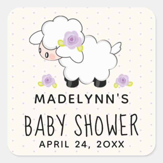 Lavendel Lamb Baby shower Dank u Favor Vierkante Sticker (Voorkant)