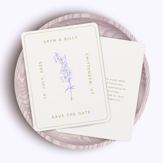 Lavendel Larkspur Floral Save the Date Kaart