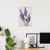 Lavendel Larkspur Flower Art Print Poster (Thuiskantoor)