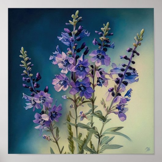 Lavendel Larkspur Flower Art Print Poster (Voorkant)