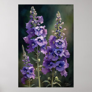 Lavendel Larkspur Flower Art Print Poster