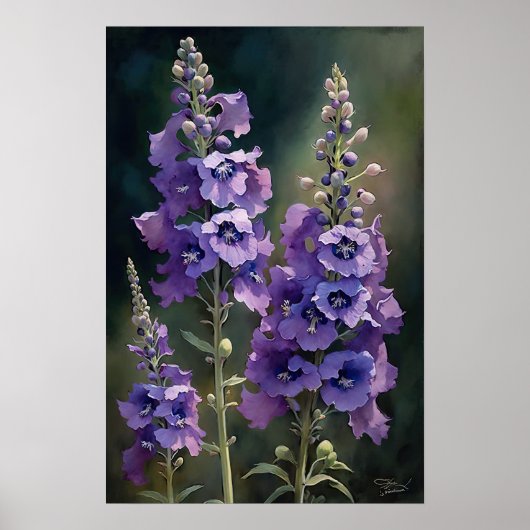 Lavendel Larkspur Flower Art Print Poster (Voorkant)