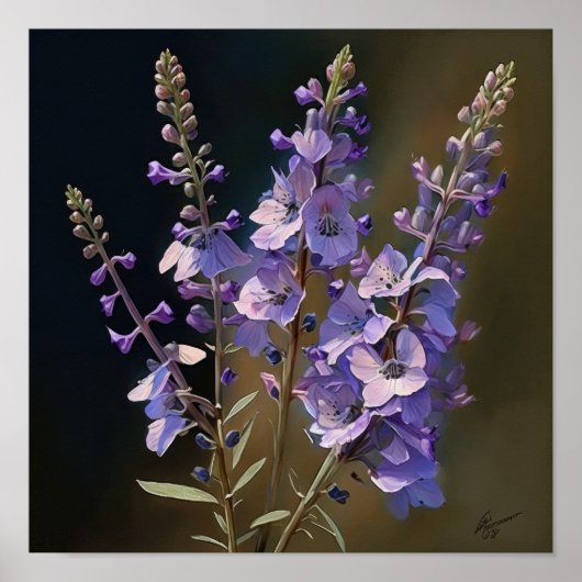 Lavendel Larkspur Flower Art Print Poster (Voorkant)