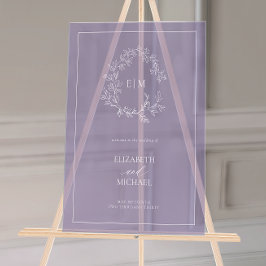 Lavendel Leafy Crest Monogram Welkomstbruiloft Acryl Bord