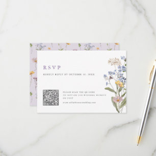 Lavendel Lente Bloemenwei Bruiloft QR Code RSVP Kaartje