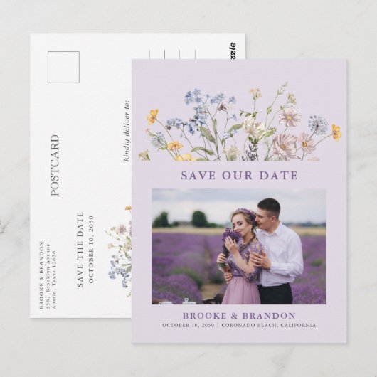 Lavendel Lente Wilde Bloemenweide Bewaar de Datum Briefkaart (Voorkant / Achterkant)