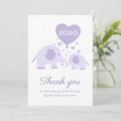 Lavendel Leuke Olifant Baby shower Dank u Kaart (Staand voorkant)