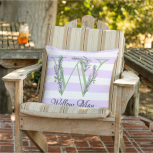 Lavendel licht paarse witte strips monogram buitenkussen