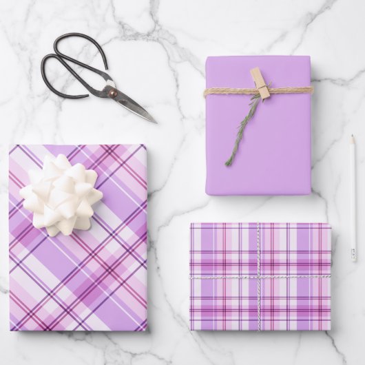 Lavendel, Licht Roze & Witte Plaid Inpakpapier Vel (Voorkant)