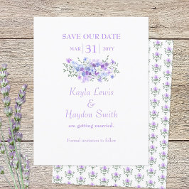 Lavendel, lichtblauw boeket bruiloft Save the Date Kaart