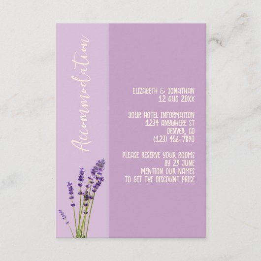 Lavendel Liefde Bruiloft Accommodatie Informatiekaartje (Voorkant)