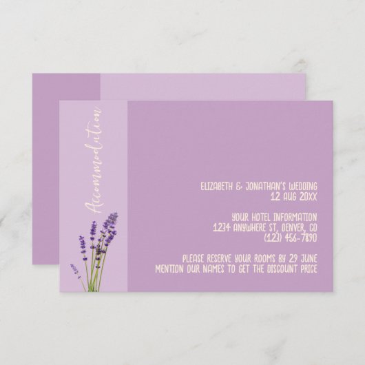 Lavendel Liefde Bruiloft Accommodatie Informatiekaartje (Voorkant / Achterkant)