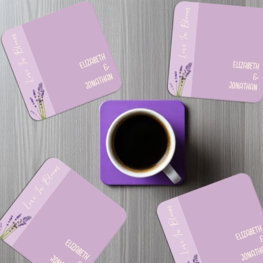 Lavendel Liefde Bruiloft Kartonnen Onderzetters