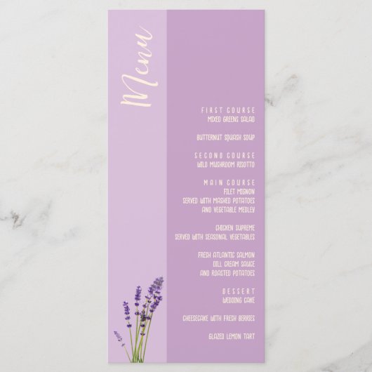 Lavendel Liefde Bruiloft Menu (Voorkant)