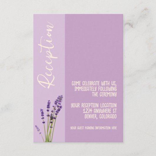 Lavendel liefde bruiloft receptie informatiekaartje (Voorkant)