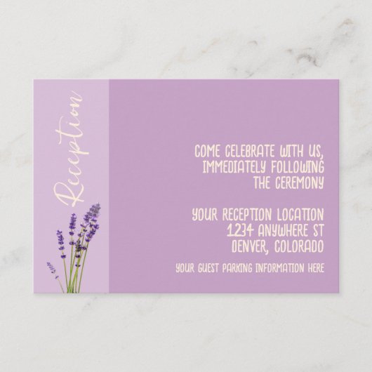 Lavendel liefde bruiloft receptie informatiekaartje (Voorkant)