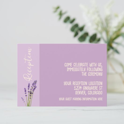 Lavendel liefde bruiloft receptie informatiekaartje (Staand voorkant)