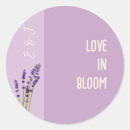 Lavendel Liefde Bruiloft Ronde Sticker (Voorkant)