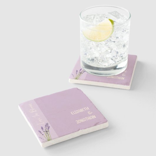 Lavendel Liefde Bruiloft Stenen Onderzetter (Zijkant)