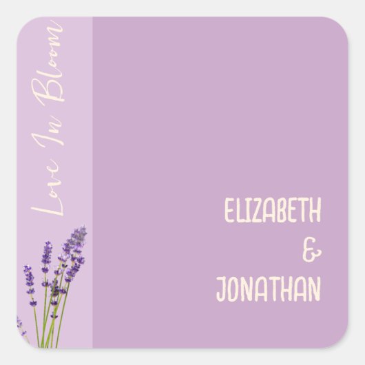 Lavendel Liefde Bruiloft Vierkante Sticker (Voorkant)