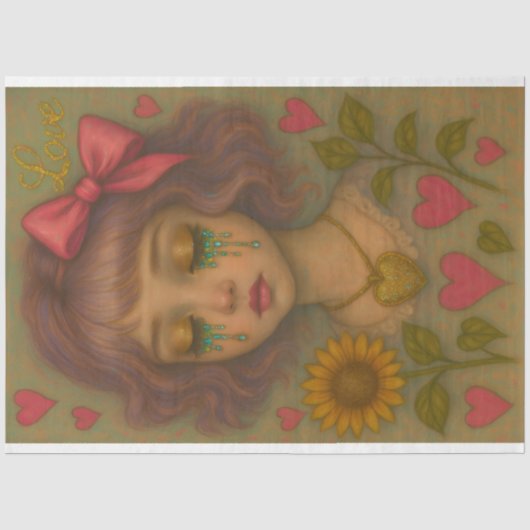 Lavendel Liefde Decoupage Papier – Huilend Meisje (Voorkant)