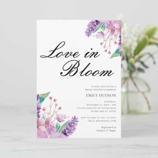 Lavendel Liefde in Bloom Bruids Douche Uitnodiging (Staand voorkant)