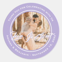 Lavendel liefde is zoete bruiloft foto ronde sticker