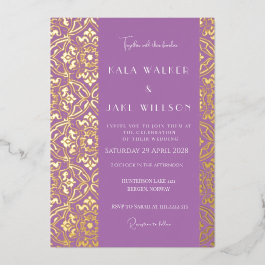 Lavendel Liefde Italiaans Tegel (Retro-Dotted) Folie Uitnodiging (Voorkant)