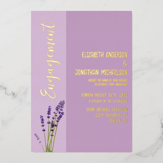 Lavendel Liefde Verlovingsfeest Folie Uitnodiging (Voorkant)