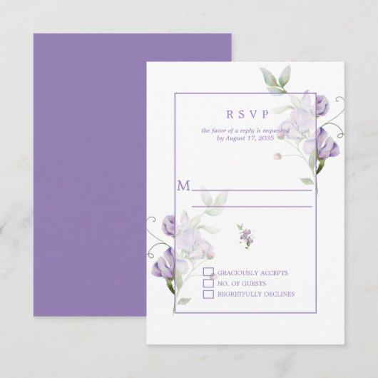 Lavendel Lieve Erwten RSVP Kaartje (Voorkant / Achterkant)