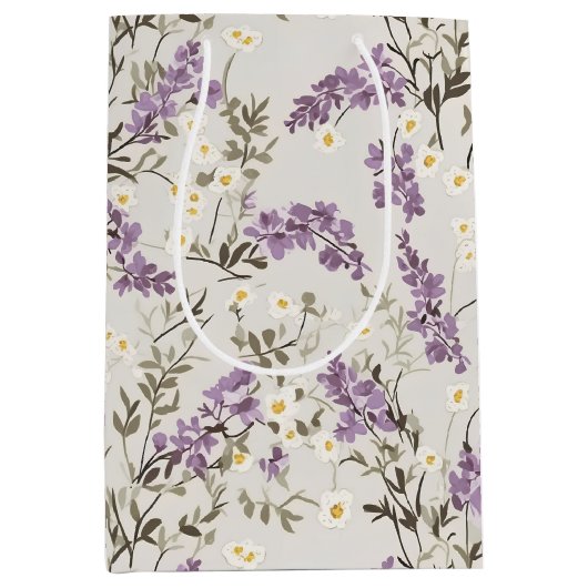 Lavendel Lila bloemontwerp Medium Cadeauzakje (Voorkant)