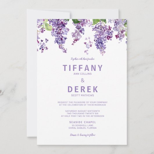 Lavendel Lila bruiloft uitnodiging (Voorkant)