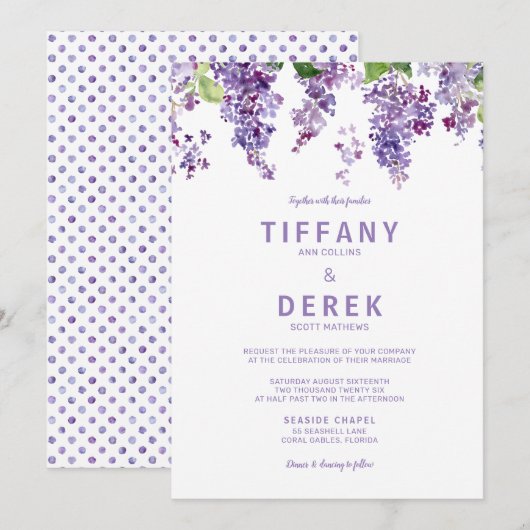 Lavendel Lila bruiloft uitnodiging (Voorkant / Achterkant)